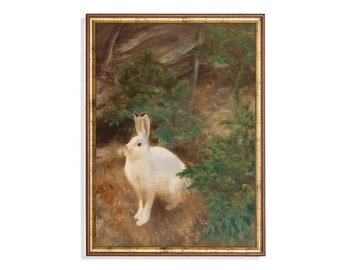 Vintage Rabbit Painting: Antique Bunny Fine Art Print