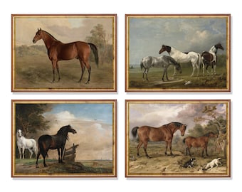 Vintage Horse Painting | Antique Equestrian Prints | Set of 4 Prints | Horse Gallery Wall | Oil Painting | Digital Download | Printable Art