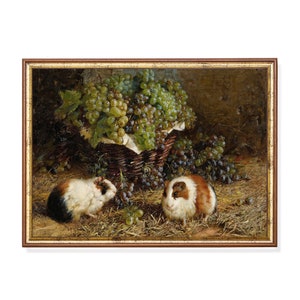 Vintage Guinea Pig Print: Antique Animal Art with Grapes