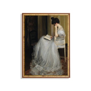 Der Leser Druck - Elegante Frau, die Malerei liest - Vintage literarische Wandkunst - Feminines Dunkles Academia Dekor - Klassisches Buchliebhaber Geschenk