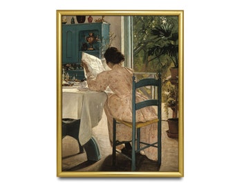 Vintage Woman Reading Print: 19th Century Fine Art