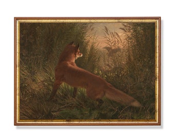 Vintage Fox Art Print: Rustic Woodland Wildlife Painting