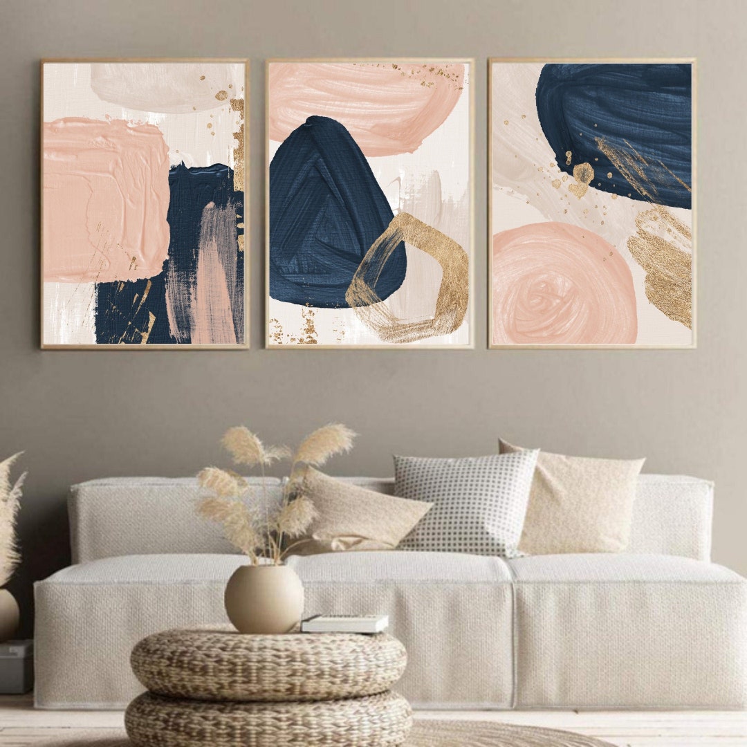 Blush Pink Wall Art Navy Blue Printable Poster Abstract Prints - Etsy India