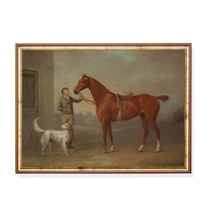Vintage Horse and Dog Painting: Antique Equestrian Print, Farmhouse Decor