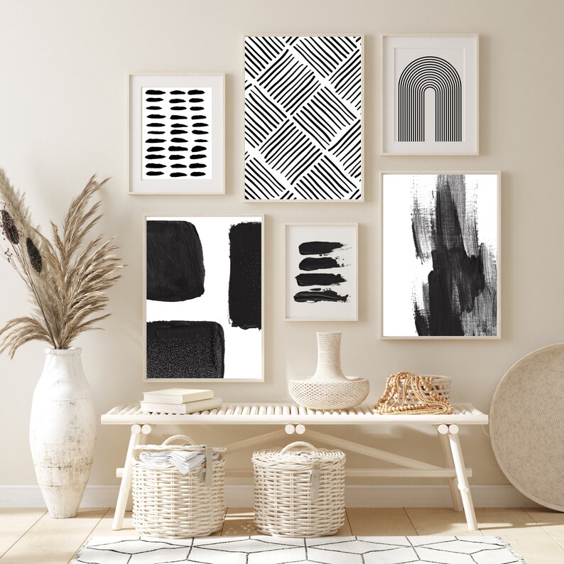 Black and White Art Set of 6 Prints Gallery Wall Set Abstract - Etsy