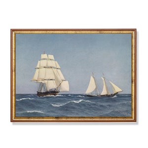 Vintage Sailing Ship Print: Antique Seascape, Coastal Nautical Decor