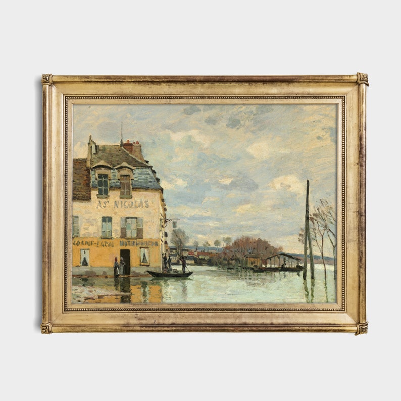 Vintage French Landscape Print: Antique Oil Painting Art image 3