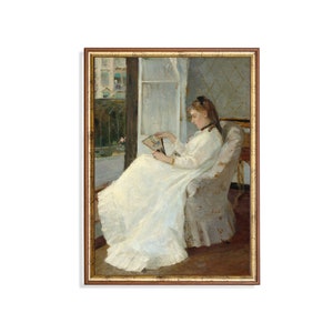 Vintage Woman Reading Portrait: Rustic Fine Art Print