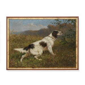 English Setter Dog Painting by H. Sperling (1909) – Vintage Hunting Dog Art Print, Field Portrait of Setter in Nature, Country Wall Decor