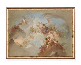 Rococo Ceiling Fresco Art Print: Vintage Angels & Cherubs (Digital Download)