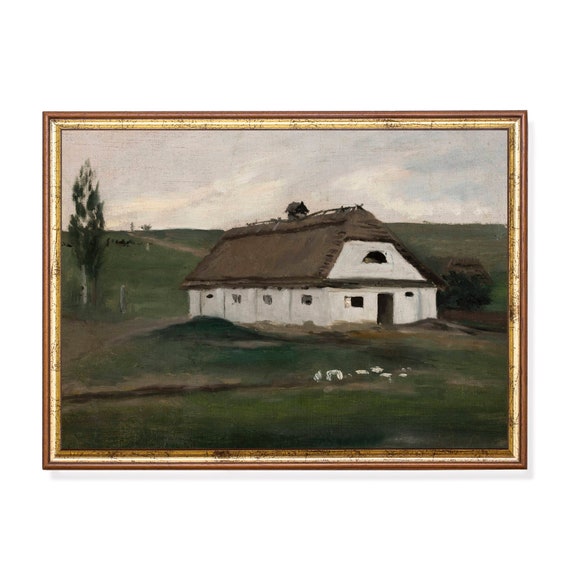 Rustic Farmhouse Cottage Print: Vintage Country Landscape Art (Digital Download)