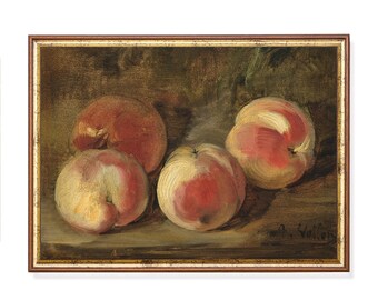 Vintage Peaches Still Life Print: Rustic Kitchen Wall Art