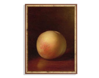 Vintage Peach Still Life Painting: Moody Kitchen Rustic Decor Print