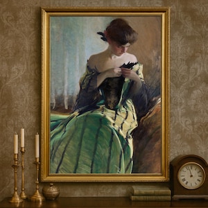 Victorian Lady Portrait Print: Elegant Woman in Green Dress (Digital Download)