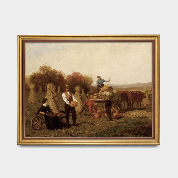 ヴィンテージパンプキンの収穫祭絵画：素朴な農家の秋の装飾（デジタル