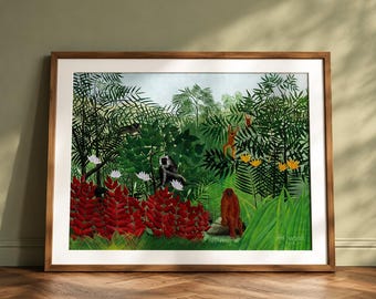 Henri Rousseau Affe Druck: Vintage tropischer Dschungel Wandkunst