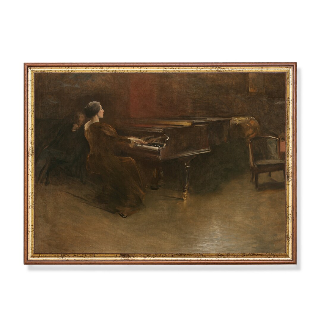 Victorian Lady Painting: Woman Playing Piano, Antique Portrait (mailed ...