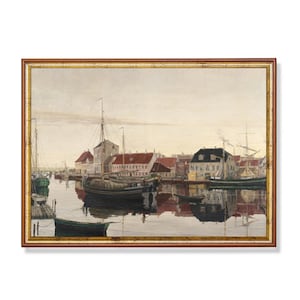 Vintage Sailing Ship Painting | Antique Harbour Print | Nautical Decor | Digital Download | Printable Wall Art | Seascape Fine Art Print