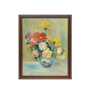Printed and Shipped | Still Life Painting | Vintage Vase of Roses and Dahlias Print | Antique Flower Artwork | Classic Floral Fine Art