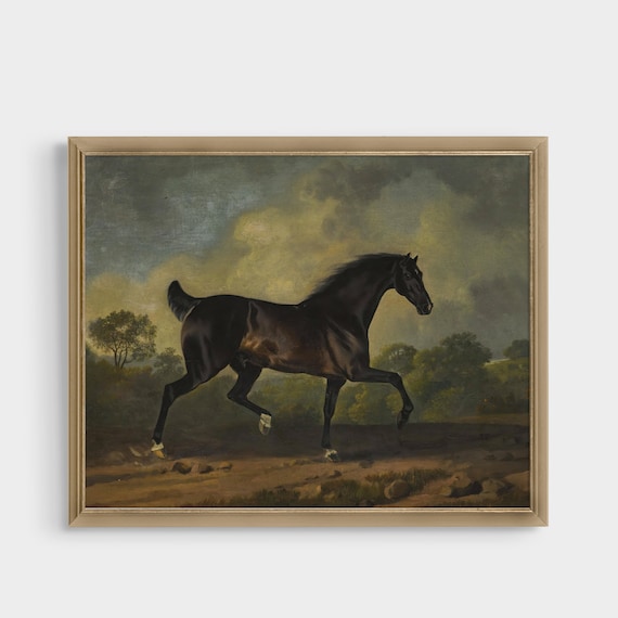 ヴィンテージ馬の絵画：アンティーク乗馬アートプリント（デジタル 