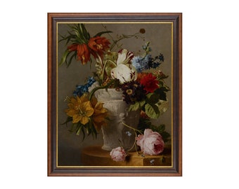 Print and Ship | Vintage Still Life with Flowers | Antique Floral Art | Moody Rustic Print | Mailed Art | Floral Wall Art | LivingRoom Art