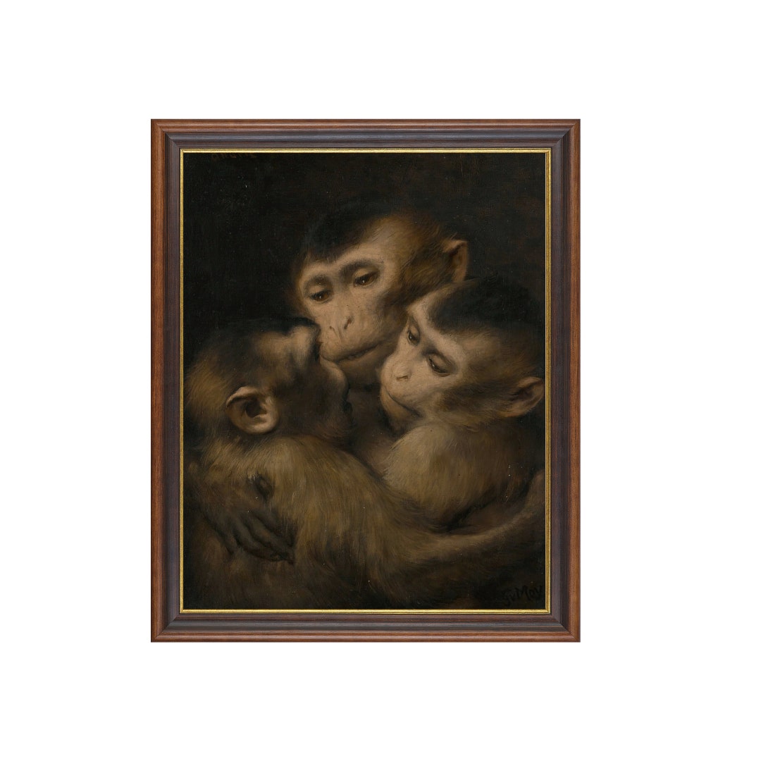 Rustic Monkeys Vintage Monkey Family Portrait: Rustic Primate Wall Art (digital ...