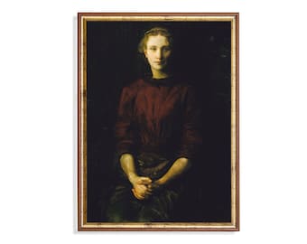 Dark Academia Woman Portrait Painting: Vintage Oil Print
