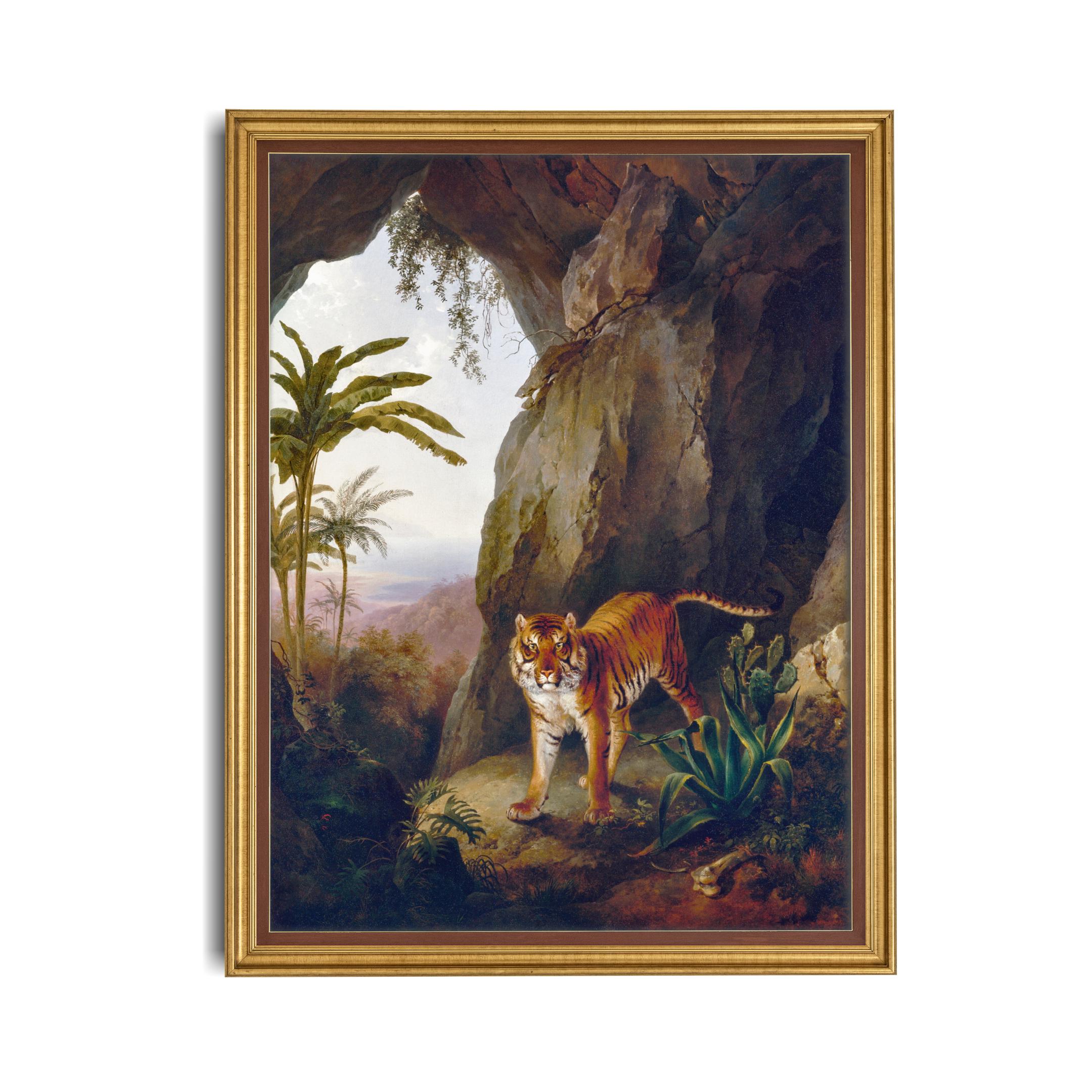 アンティーク・トラ絵画：19世紀のジャングル野生動物の版画（デジタル