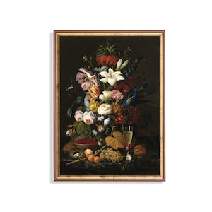 Vintage Floral Still Life Art Print: Dark Academia Decor