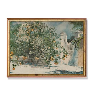Vintage Orange Tree Landscape Painting: Antique Kitchen Decor (Digital Download)
