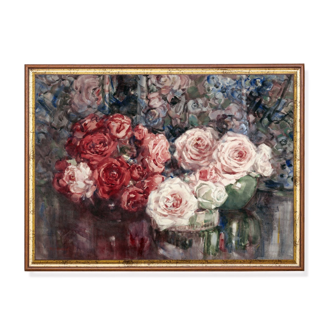 Roses Still Life Painting: Moody Vintage Floral Art Print - Etsy