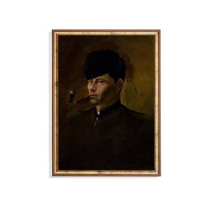 Vintage Gentleman Portrait Print: Man with Pipe, Moody Antique Wall Art