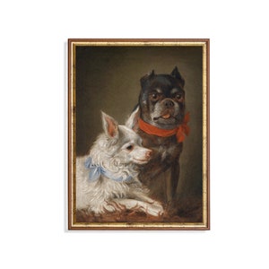 Vintage Dogs Painting | Antique Animal Print | Moody Rustic Oil Painting Fine Art | Digital Download | Printable Wall Art | Farmhouse Decor