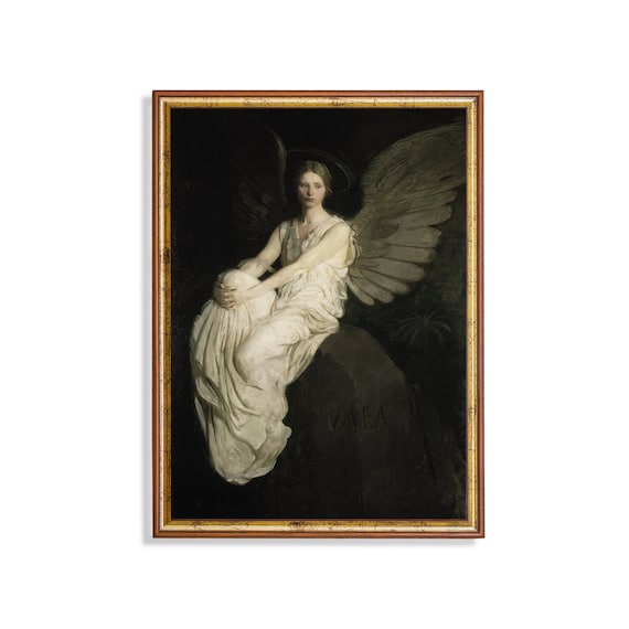 Vintage Angel Painting: Moody Woman Portrait Art Print