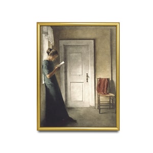 Vintage Woman Reading Print: Antique Portrait Painting