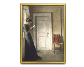 Vintage Portrait Painting | Antique Woman Portrait | Woman Reading a Book | Rustic Fine Art Print | Digital Download | Printable Wall Art