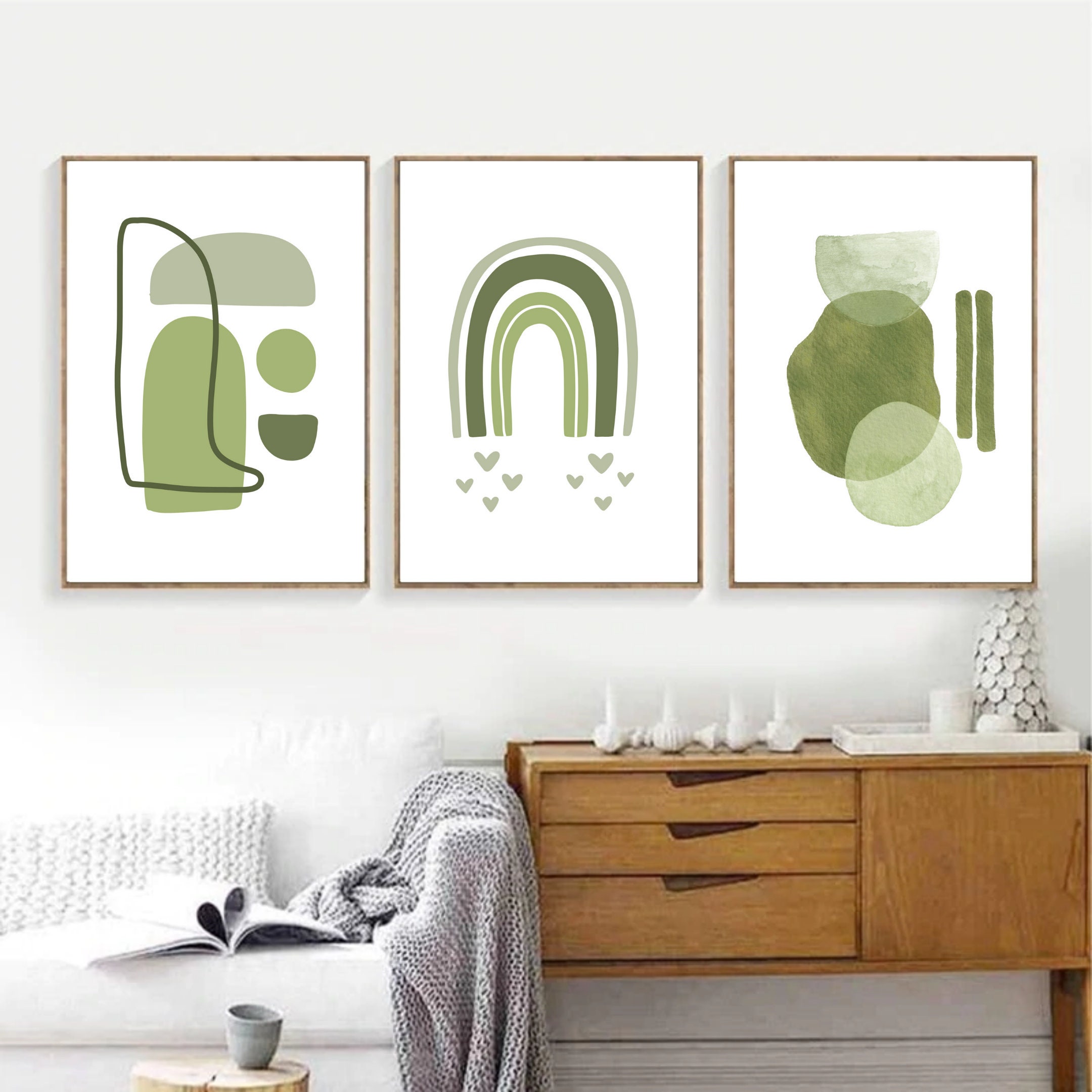 Set Of 3 Sage Green Prints Boho Wall Art 3 Piece Wall Art Etsy