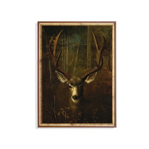 Vintage Deer Painting: Moody Rustic Farmhouse Art (Digital Download)