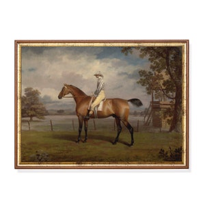 Vintage Horse Racing Print – 19th Century Jockey & Thoroughbred Horse Portrait, Antique Equestrian Art, English Sporting Scene Download