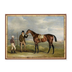 Vintage Racehorse Painting – Antique Equestrian Digital Download – 19th Century Sporting Art with Trainer, Jockey, and Thoroughbred