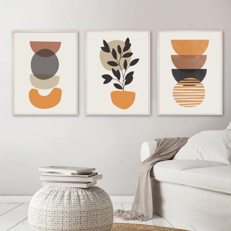 Mid Century Modern 3 Piece Wall Art Boho Prints Bohemian Decor Abstract ...