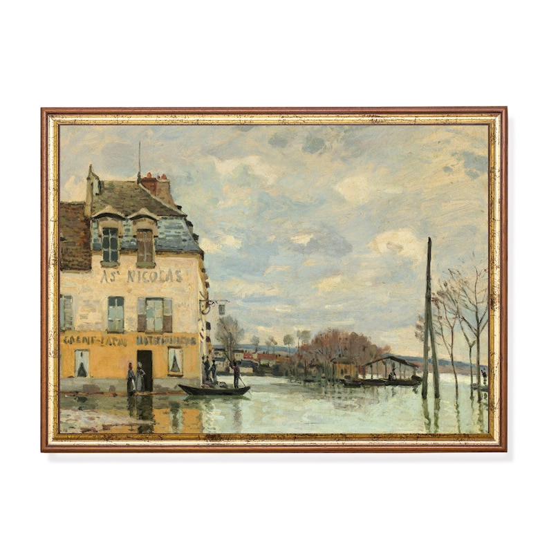 Vintage French Landscape Print: Antique Oil Painting Art image 1
