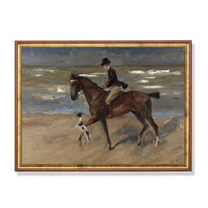 Vintage Horse & Dog Beach Print: Antique Equestrian Art