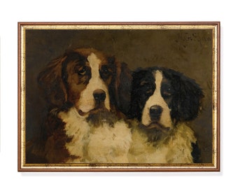 Cuadro de perros vintage: lámina artística de retrato animal de estilo antiguo