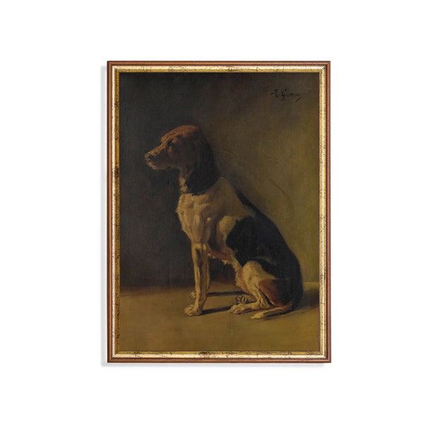 Vintage Dog Painting | Antique Animal Print | Moody Rustic Art | Digital Download | Printable Wall Art | Farmhouse Decor | Hound Fine Art