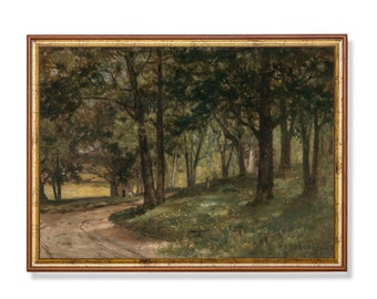 Vintage Landscape Painting: Antique Forest Scene Art Print