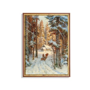 Winter Snowy Forest | Vintage Oil Painting Print | Antique Landscape Fine Art | Christmas Wall Decor | Printable Wall Art | Digital Download