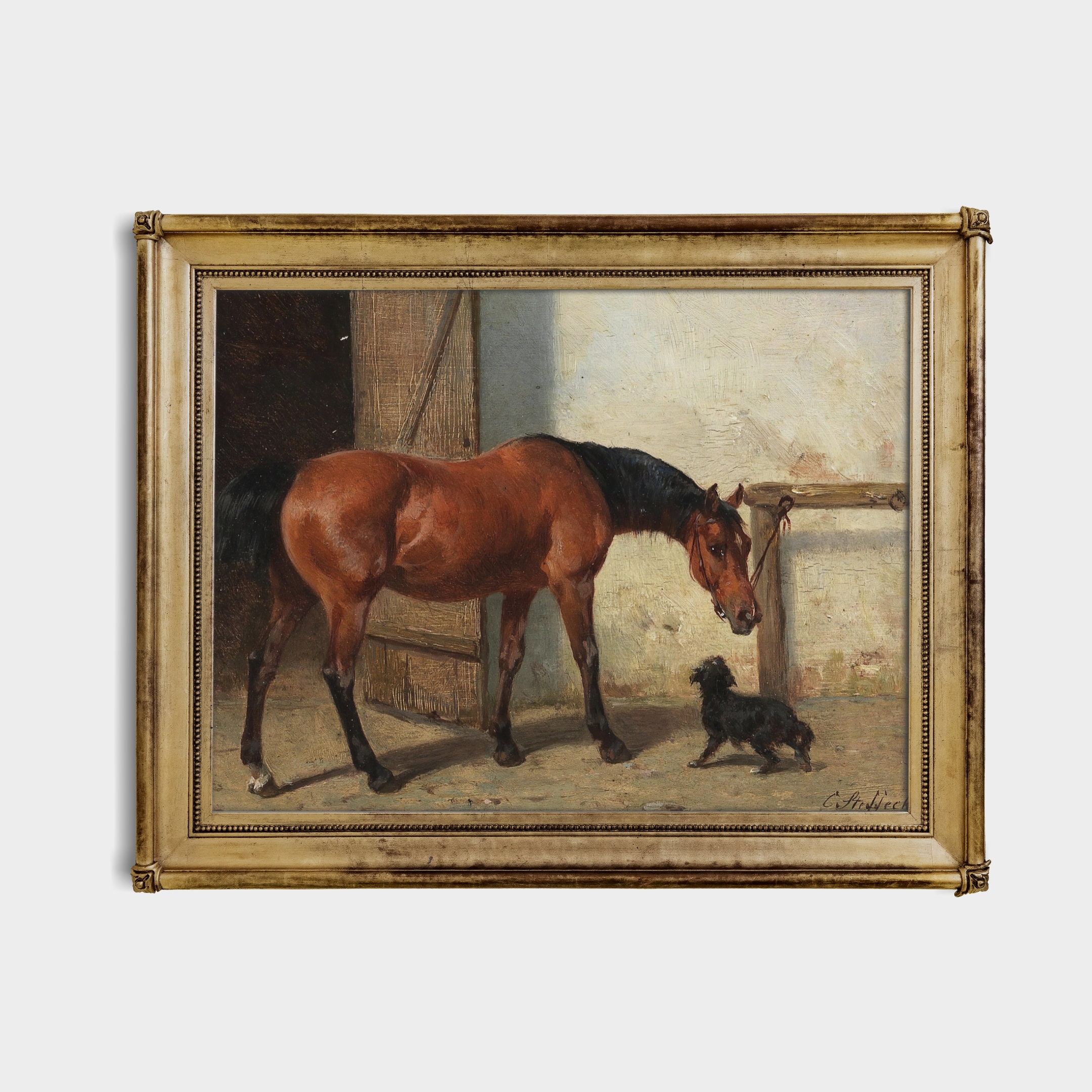Vintage Horse Painting Antique Equestrian Print Moody Etsy
