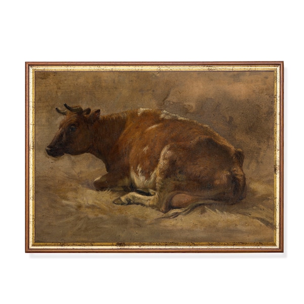 Print and Ship | Vintage Cow Painting | Antique Animal Print | Moody Rustic Artwork | Mailed Print | Farmhouse Country Decor | Fine Art
