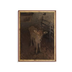 Vintage Cow Painting | Antique Animal Print | Moody Rustic Art | Farmhouse Country Decor | Digital Download | Printable Wall Art| Fine Art